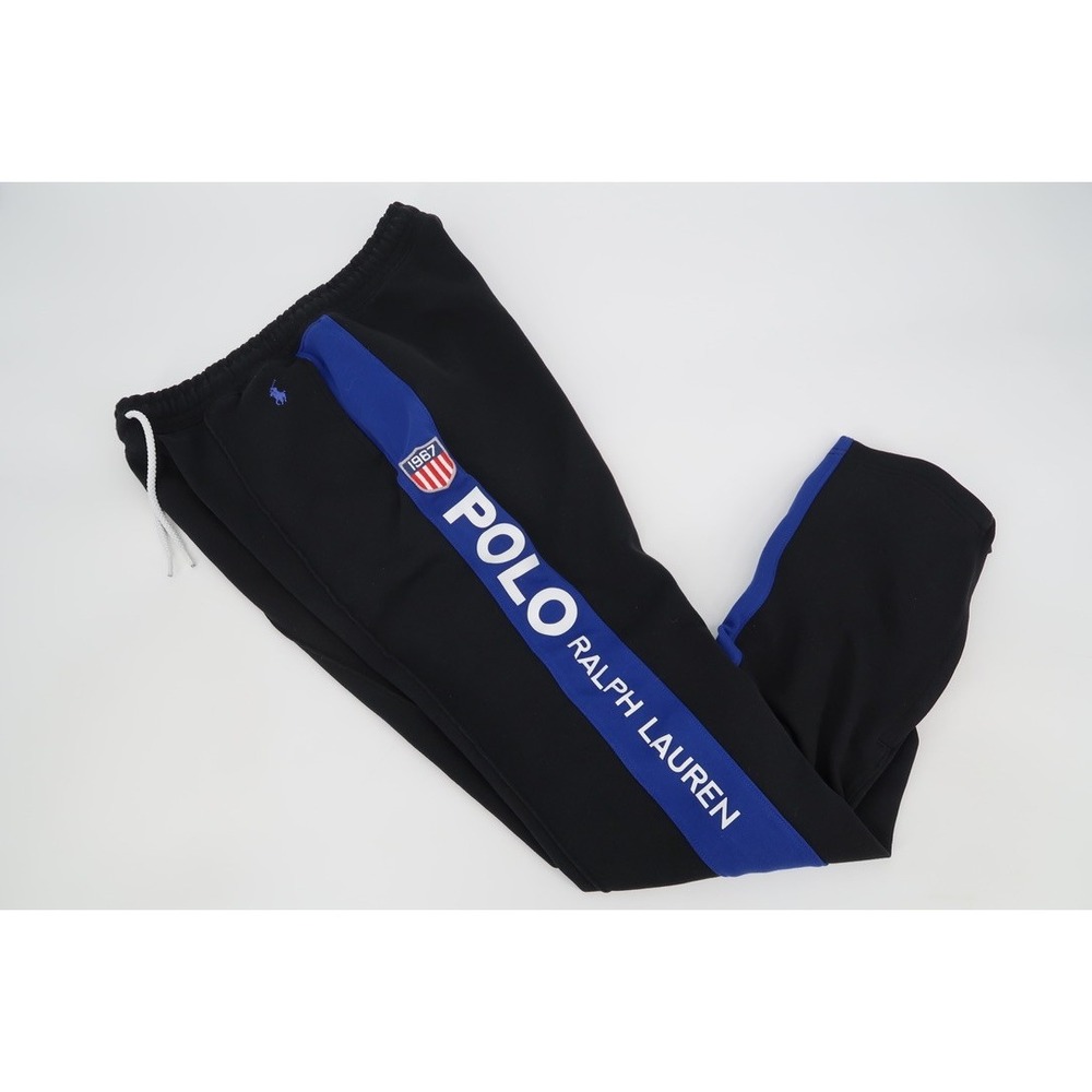 Polo Ralph Lauren 1967 Black Blue Track Racing Jogger Sweatpants Men's Small